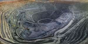 The open pit mine at the Oyu Tolgoi copper-gold prospect.