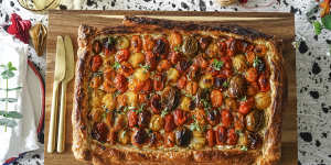 Tomato and feta slab tart