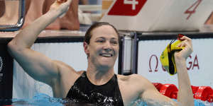 Cate Campbell after anchoring Australia to a gold medal in the 100m freestyle relay in Tokyo.