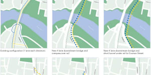 Brisbane City Council options for a new river crossing at Indooroopilly,in Brisbane.