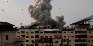 Smoke rises after an Israeli bombardment on Gaza City,Gaza.