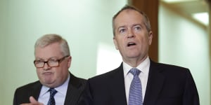 Bill Shorten and lawyer Peter Gordon at Parliament House on Tuesday. 