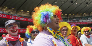 Fans get into the swing of things at the SCG on Saturday.