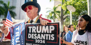 Gregg Donovan,a supporter of former president Donald Trump outside the Wilkie D. Ferguson Jr Courthouse in Miami,Florida.