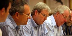 Then Treasury Secretary Ken Henry,Prime Minister Kevin Rudd and Prime Minister Cabinet Secretary Terry Moran in 2008.