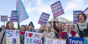 Supporters of the Gender Recognition Reform Bill take part in a protest outside the Scottish Parliament in December. 