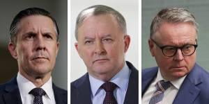 Labor's Mark Butler,Anthony Albanese and Joel Fitzgibbon. 
