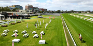 Empty stands at Caulfield on All-Star Mile day.