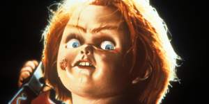 Chucky goes full Chucky in a scene from the 1988 film Child’s Play.