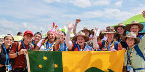 Flying the flag:Australians at the World Scout Jamboree.
