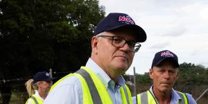 Prime Minister,Scott Morrison,walks through the Norco factory in South Lismore which was devastated by the floods.