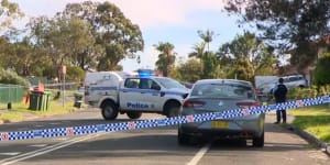 Police at the scene of the fatal stabbing of a 13-year-old boy in Kariong on the NSW Central Coast 