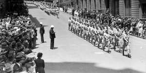 The 1st Armoured Brigade marches through Sydney to Prince Alfred Park on November 21,1941. 