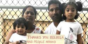 Priya and Nades Murugappan and their Australian-born children,Tharnicaa and Kopika,in a photo taken during their court fight to remain in Australia.
