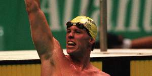 Kieren Perkins in his heyday,winning the 1500-metre freestyle gold at the Atlanta Olympics in 1996.