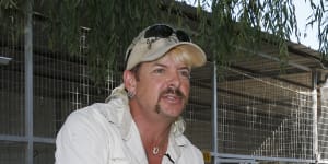 Joe Exotic,pictured here at his Oklahoma zoo in 2013,is now serving a 22-year sentence for conspiring to murder Baskin.