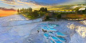 Pamukkale,famous for its cascading white calcite terraces.