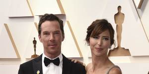 Benedict Cumberbatch,who was up for best actor,and Sophie Hunter arrive at the Oscars.