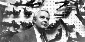 John Tingle pictured at a Sydney gun shop in 1992.
