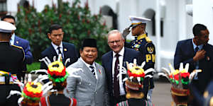 Indonesian President Prabowo Subianto and Australian Prime Minister Anthony Albanese in Jakarta on Friday. 