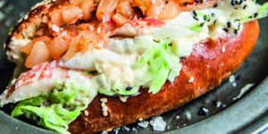 Brioche rolls with crayfish,kimchi and sesame mayonnaise.