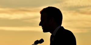 French President Emmanuel Macron makes a speech about the Indo-Pacific on board the Australian ship HMAS Canberra in Sydney in 2018.