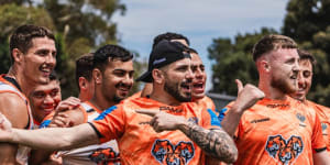 Players at Wests Tigers training on Tuesday.