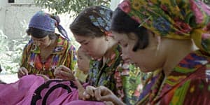 Rich tapestry ... a workshop of women embroidering textiles in Tashkent.
