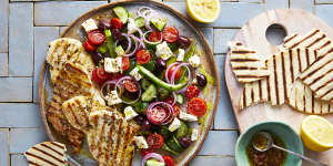 Greek chicken and salad:a quick and satisfying meal.
