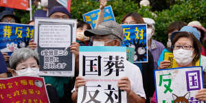 Protestors rally against the state funeral for former Prime Minister Shinzo Abe