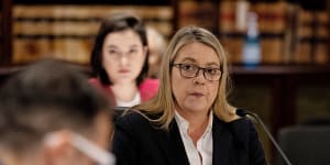 Former Investment NSW deputy secretary Jenny West appearing at the NSW upper house inquiry into the appointment of former National party boss John Barilaro to a New York trade job.