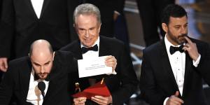 Warren Beatty and the infamous envelope at the Oscars. 