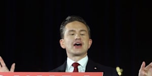Conservative Party leader Pierre Poilievre at a Canada First rally in Ottawa on February 15.