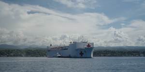 The USNS Mercy in Honiara harbour. 