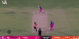 A ripping Pat Cummins yorker knocks over Riyan Parag in the IPL. 