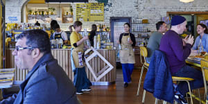 Inside the cheerful cafe Happyfield in Haberfield.