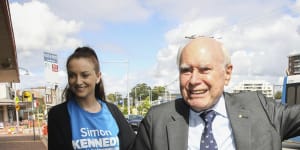 Former prime minister John Howard,campaigning for the Liberal Party in his former seat of Bennelong.