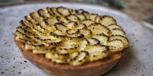Baby corn tart,with parmesan and sweetcorn.