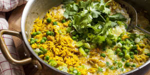 Throw together a quick curried rice with frozen peas and pantry spices.