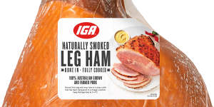 IGA naturally smoked bone-in leg ham.