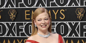 Sarah Snook wearing a Vivienne Westwood gown and Cartier jewellery at the 75th annual Emmy Awards.