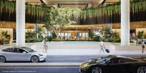 An artist’s impression of the porte cochere at The Star Grand hotel,part of Queen’s Wharf Brisbane.