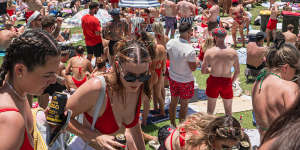 Christmas Day revellers at Bronte Beach.