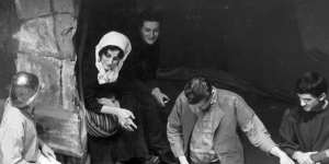 Germaine Greer stars in the Sydney University production of Mother Courage with Maree D'Arcy,Ron Blair and Paul Thom.