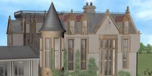 The plans include turrets,castellations,a rooftop terrace and sandstone features. 