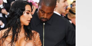 Kim Kardashian (left) at the 2019 Met Gala,where she wore a waist trainer;Kardashian’s underwear brand SKIMS began selling a waist trainer in 2019.