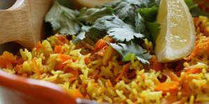 Warm and spicy:Carrot and coriander pilaf.