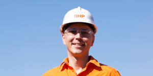 BHP CEO Mike Henry at the South Flank iron ore mine in the Pilbara.