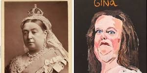 Kindred spirits:Queen Victoria by photographer Alexander Bassano,1882,and Vincent Namatjira’s portrait of Gina Rinehart.