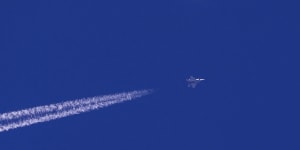The Chinese balloon over the Atlantic Ocean,with a US fighter nearby,on February 4.